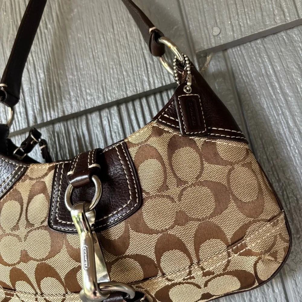 Vintage Coach Brown Canvas Mini Hobo Leather Trim Shoulder Bag Purse Y2K 10283 - Picture 3 of 14
